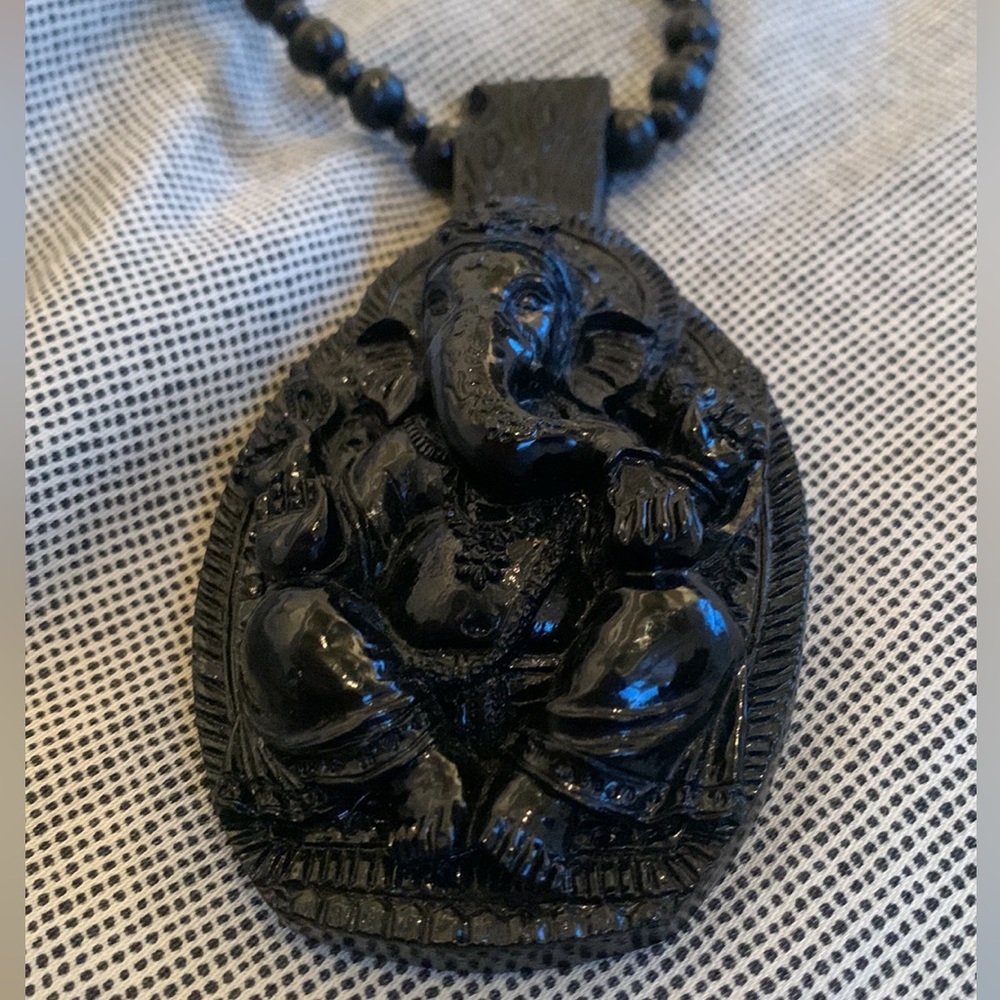 Unisex Northskull London Ganesha Wood Carved Pendant and Beaded Necklace